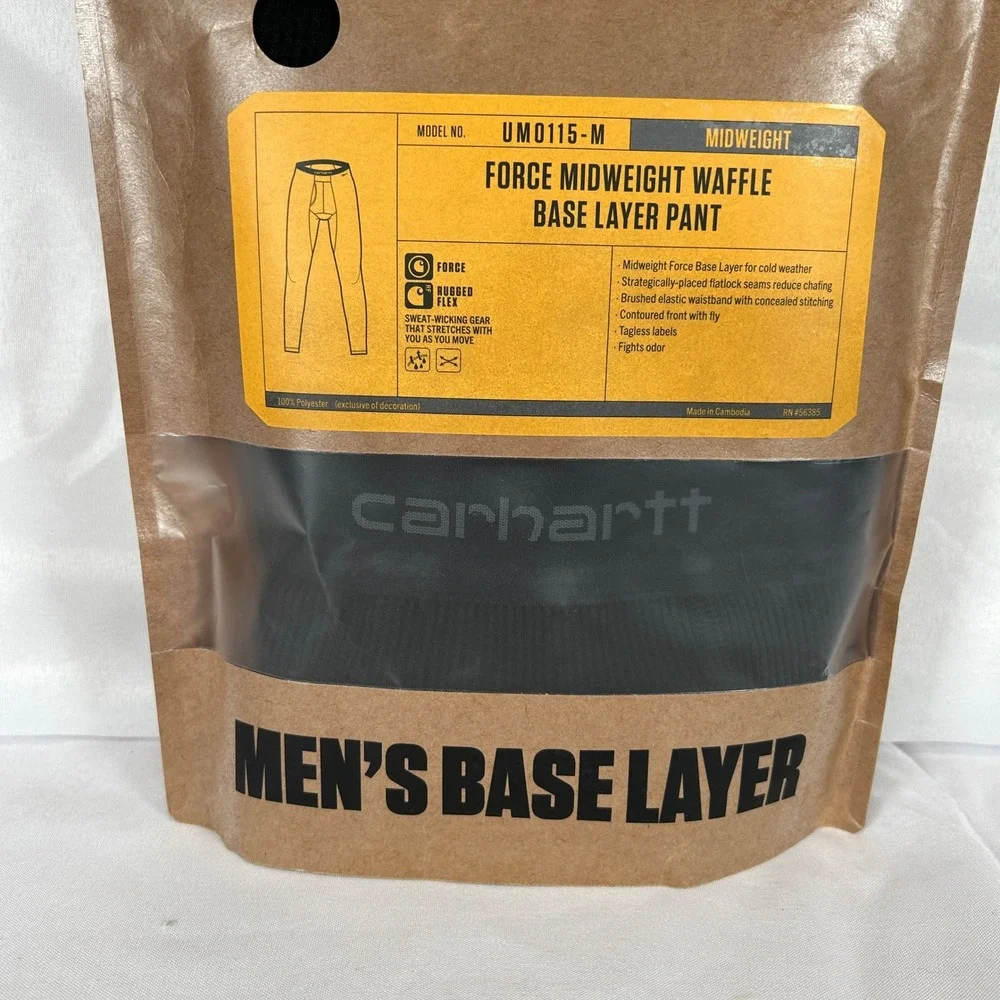Carhartt Force Midweight Waffle Base Layer Pant Mens L Black UM0115-M Thermal